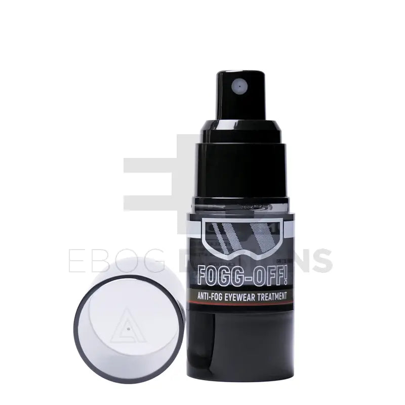 4uantum Fogg-Off! anti-fog eyewear treatment, black pump spray bottle with the clear cap removed beside it