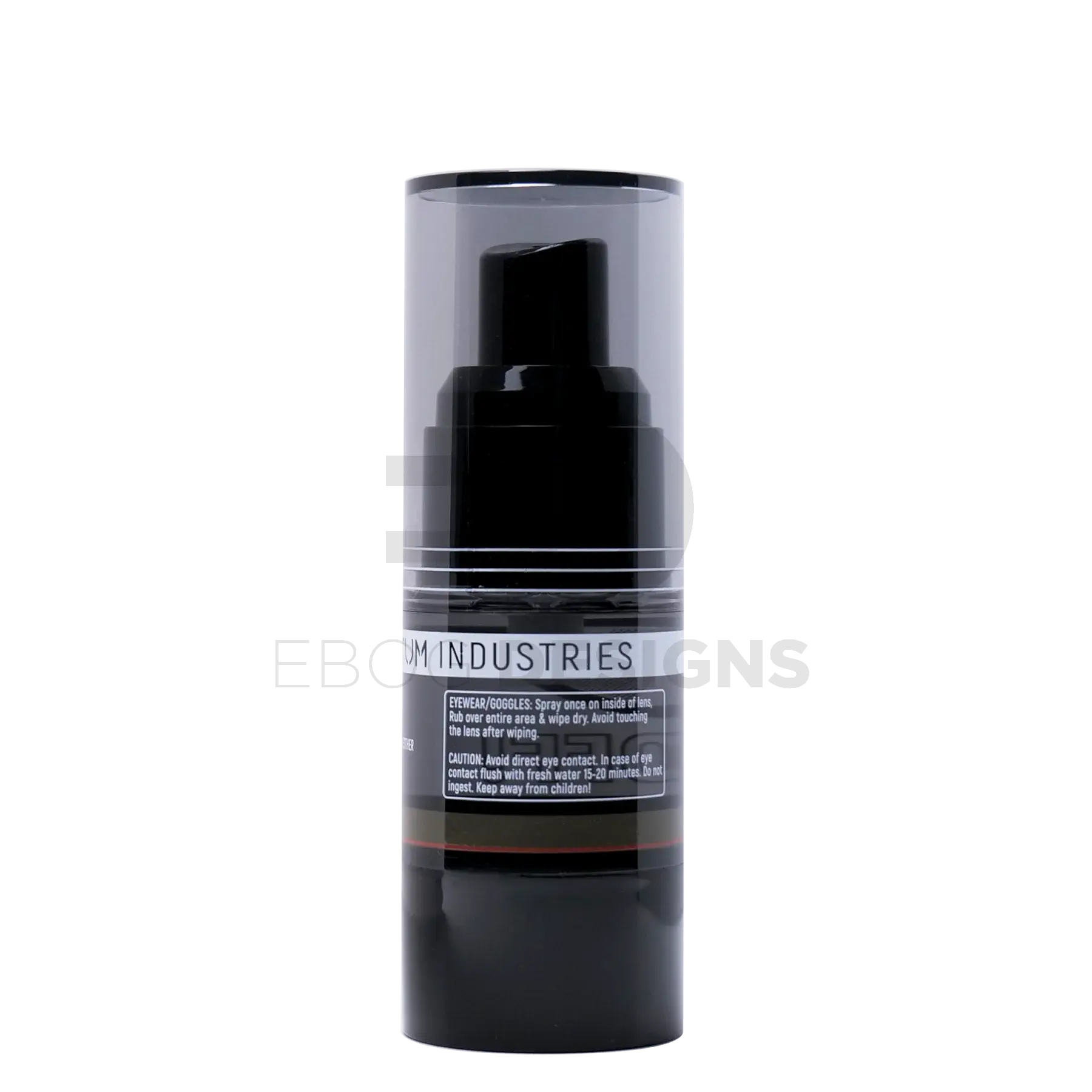 4uantum Fogg-Off! anti-fog spray rear of the bottle showing the instructions and caution label with the clear cap fitted
