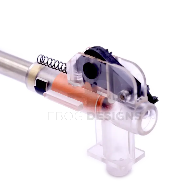 4uantum Friction Pro AEG bucking installed on an inner barrel in a clear demonstration hop-up unit