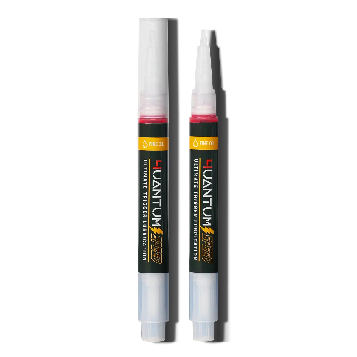 4uantum High Speed Axle and Trigger Oil, two Speed fine-oil applicator pens with red oil visible and precision nozzles