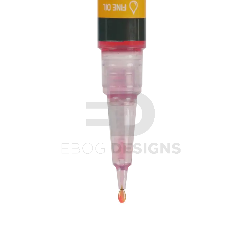 4uantum High Speed Axle and Trigger Oil precision nozzle close-up dispensing a red oil drop