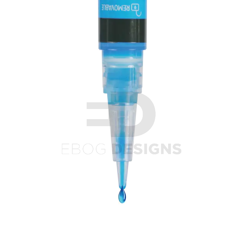 4uantum Lock blue threadlocker precision nozzle close-up dispensing a blue drop