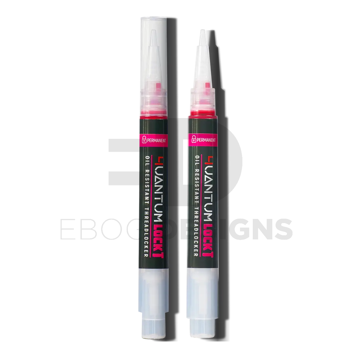 4uantum Lock red permanent threadlocker, two oil-resistant threadlocker applicator pens with red liquid and precision nozzles