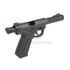 Action Army AAP-01 airsoft pistol in black with the slide locked back, showing the open ejection port, inner barrel and green fibre-optic sight