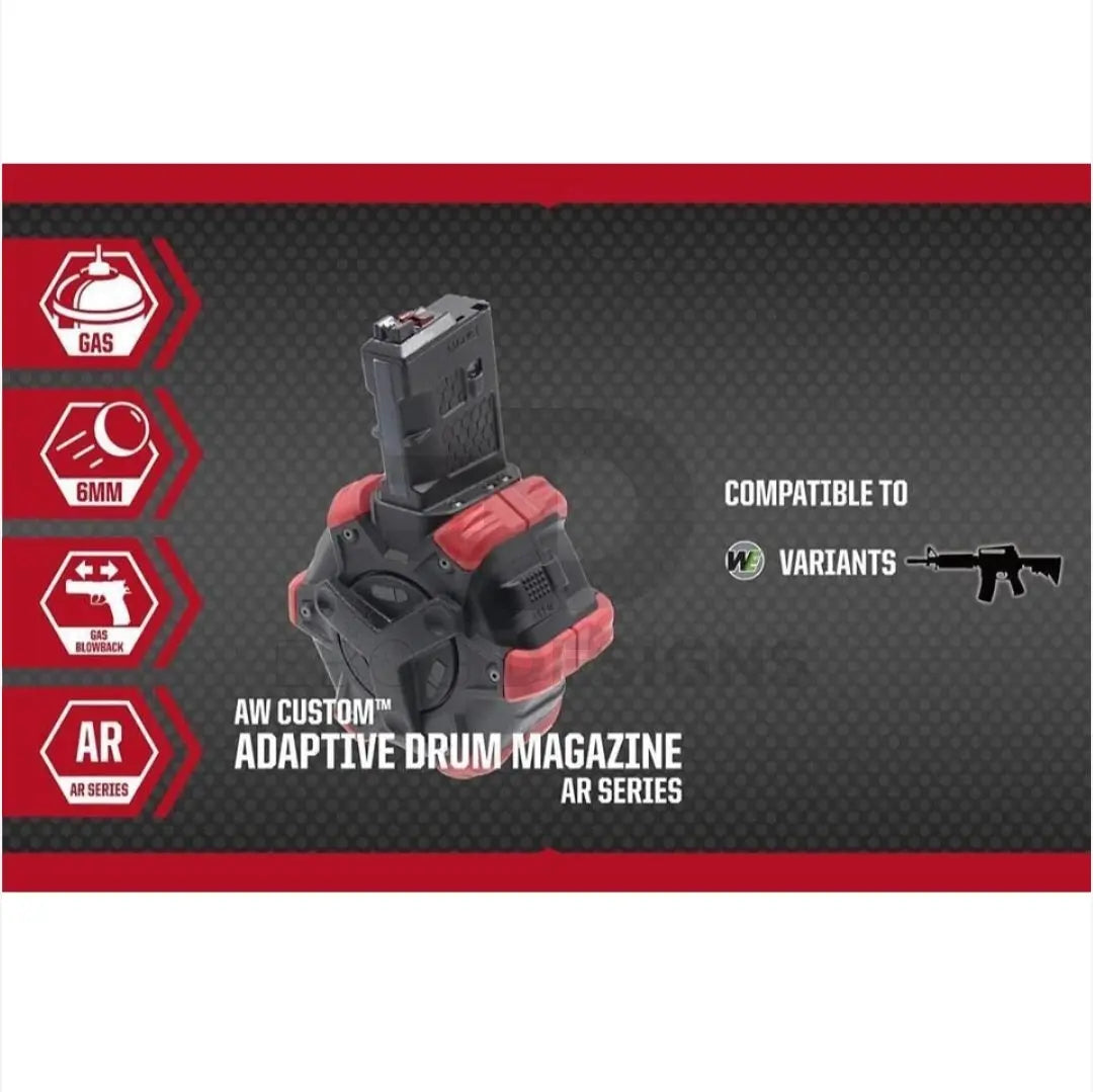 Armorer Works Custom Adaptive Drum Magazine - AR Series - Red AW - Airsoft 