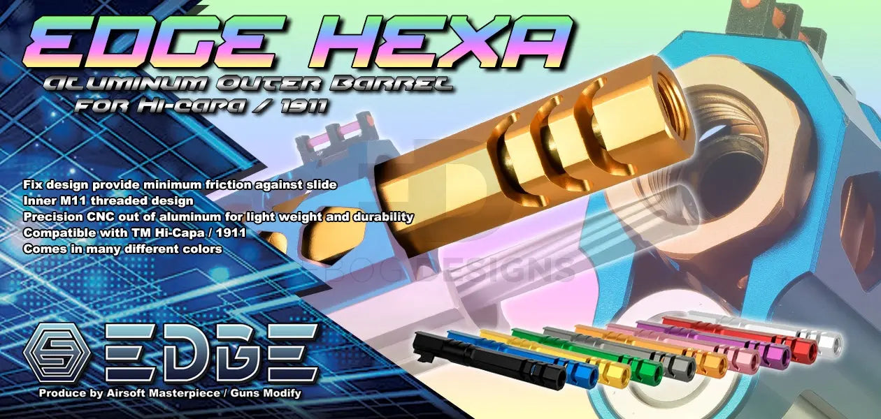 EDGE Custom “HEXA" Aluminum Outer Barrel for Hi-CAPA 5.1 - Black EDGE - Airsoft 