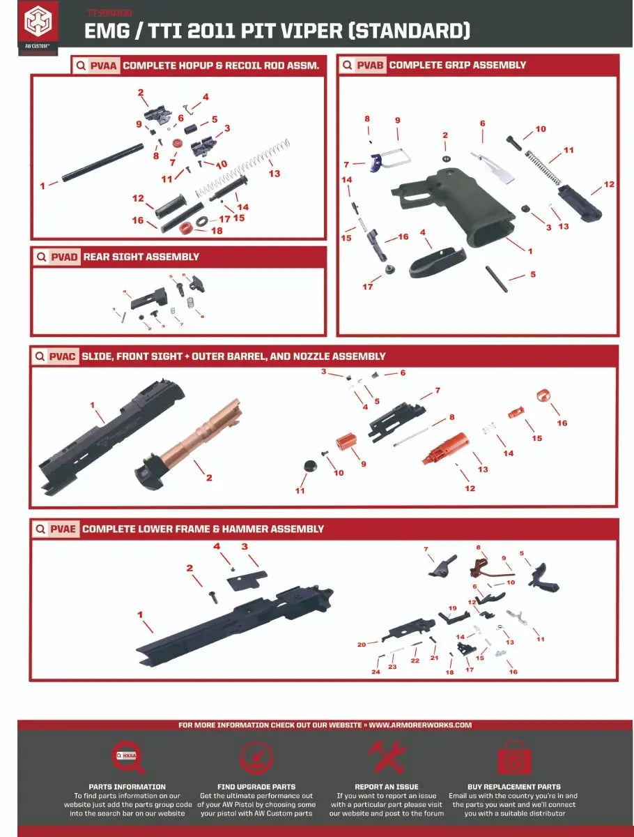 EMG / TTI 2011 Pit Viper Replacement Part PVAE 1-4, 20, 21 - Upper Frame WE - Airsoft 