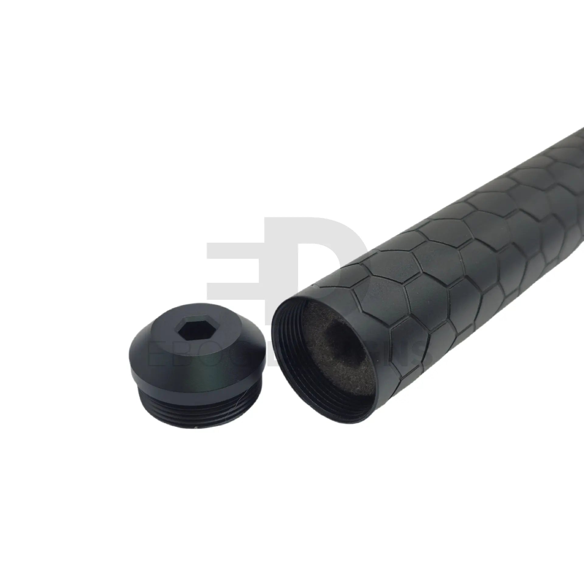 Ebog Designs BiFrost tracer insert installed inside the long Hexx suppressor with the end cap ready to fit