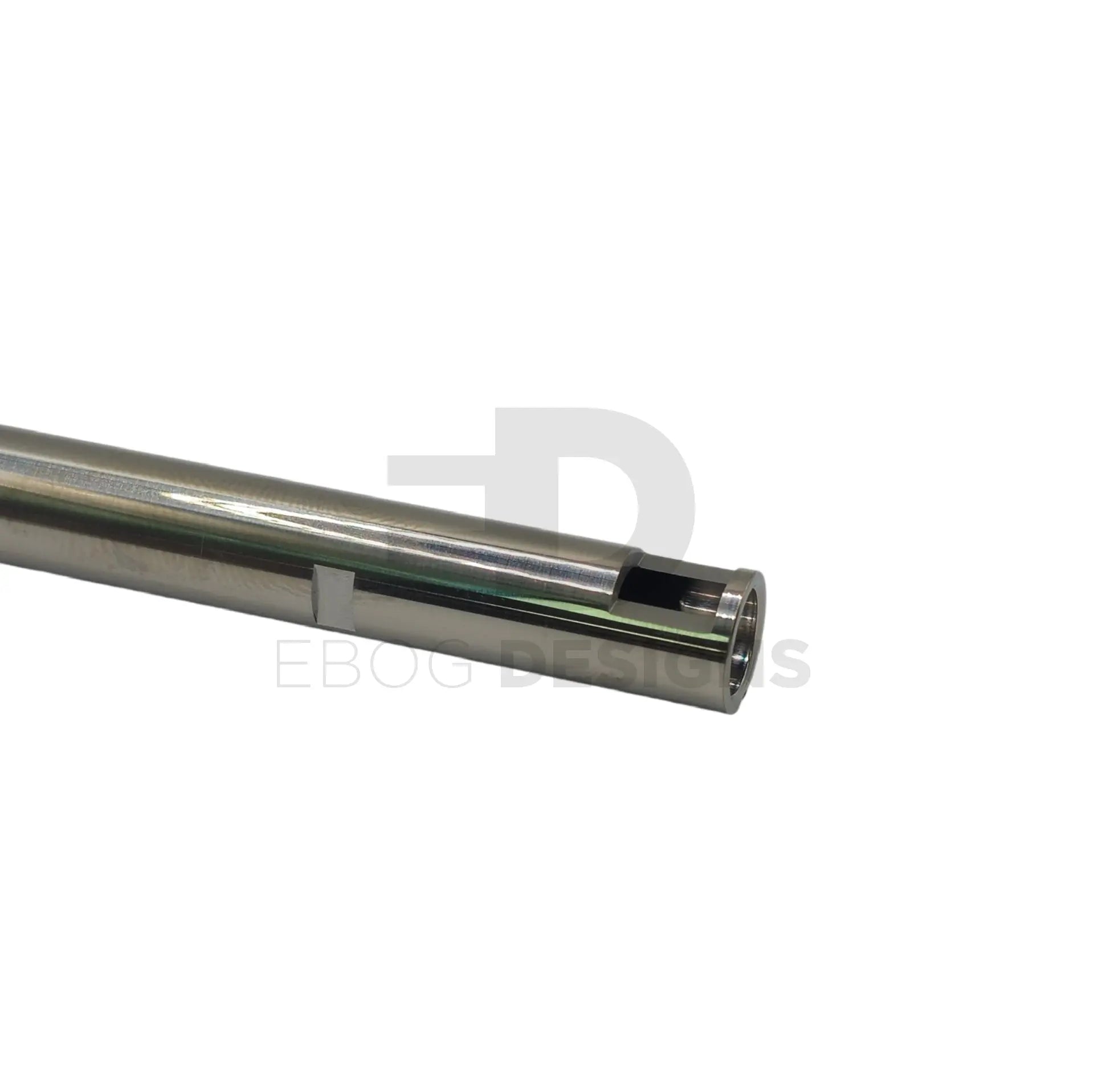 Edgi Custom Works AEG stainless steel 6.01mm precision inner barrel, shown chamber-end with the hop-up window