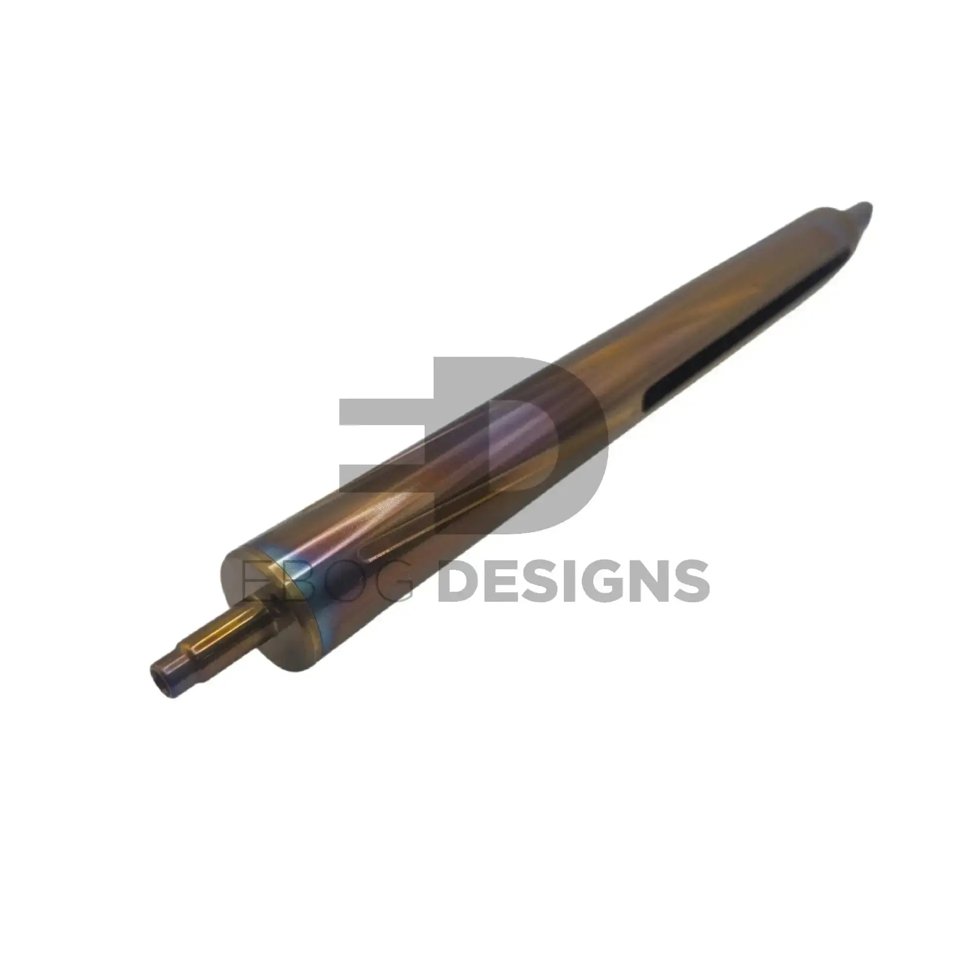Edgi Custom Works VSR cylinder and cylinder head in a flame-anodised finish, spiral-fluted, for VSR-10 sniper rifles, shown from another angle