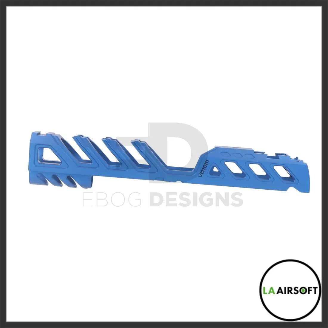 LA Capa Customs 5.1 Venom aluminium slide for Hi-Capa, blue, side profile showing cutout pattern and Venom engraving