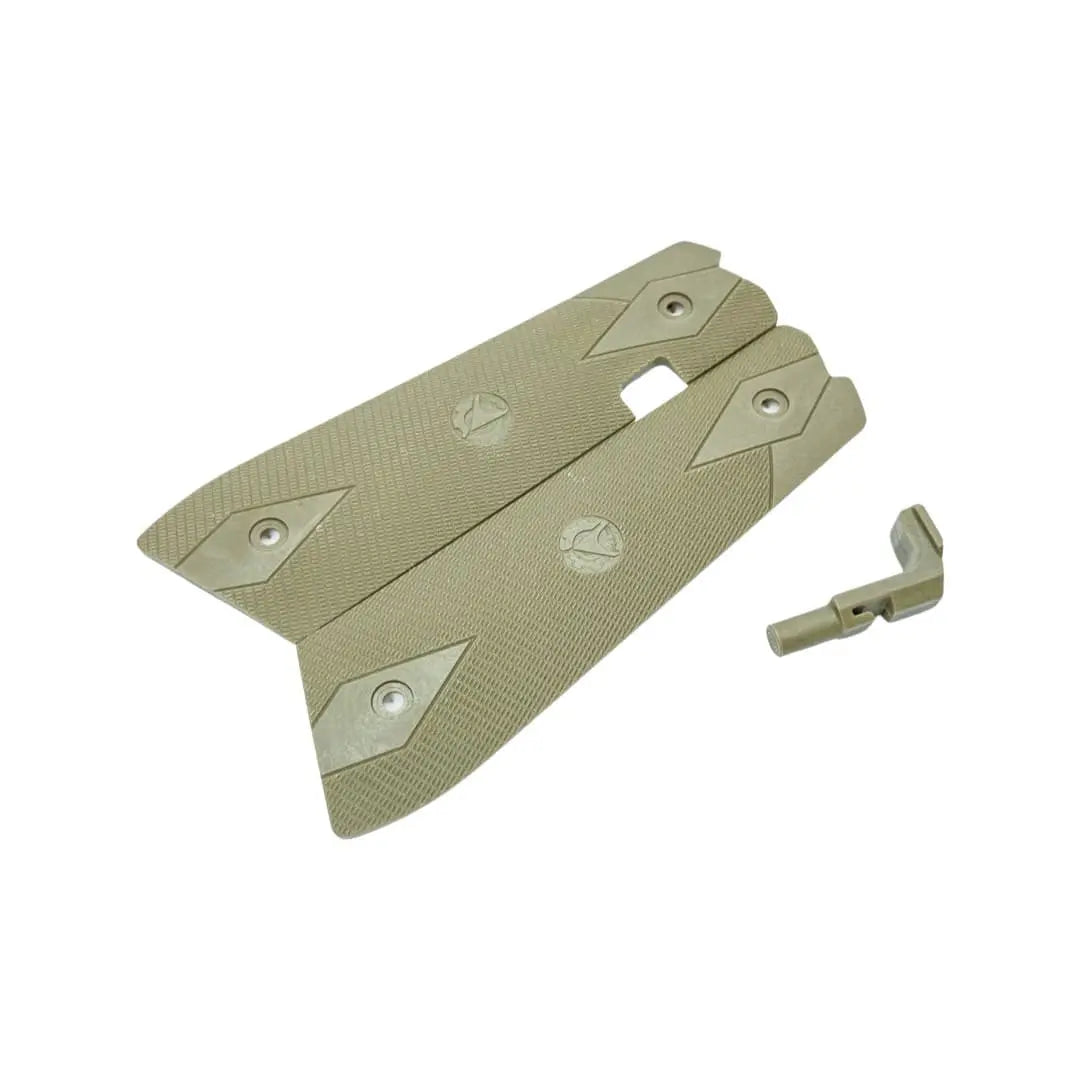 CTM AAP-01 grips with magazine release button, desert tan