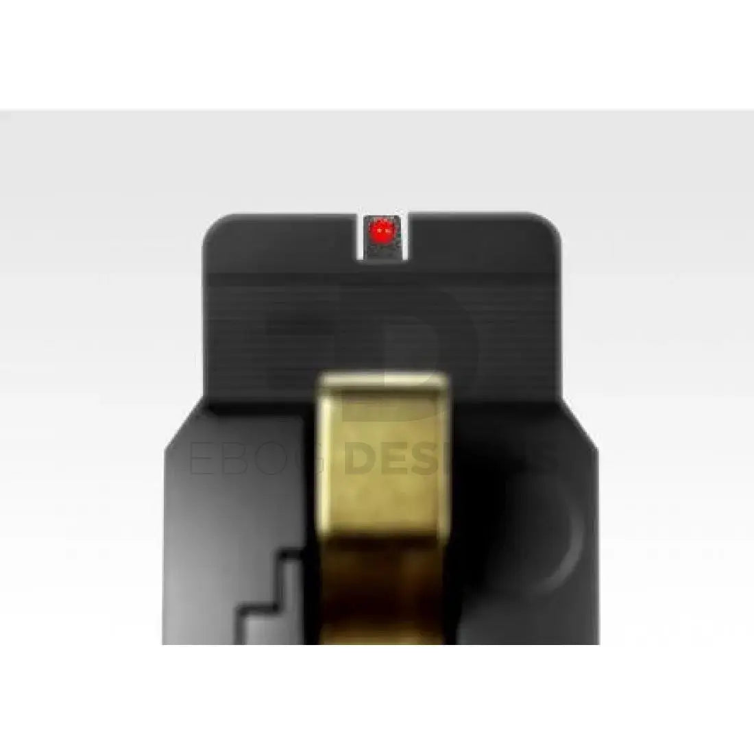 Tokyo Marui Hi-Capa 5.1 Gold Match rear sight picture showing the red fibre front sight and gold barrel