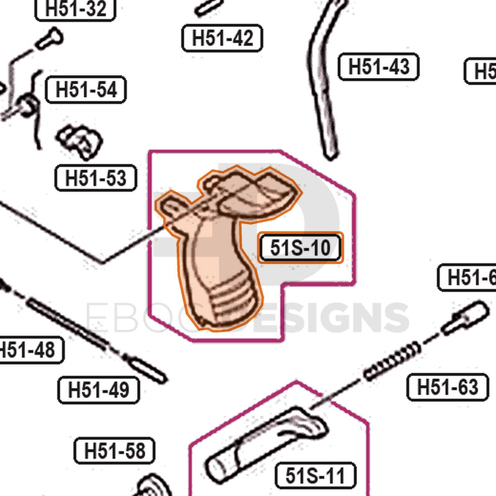 Tokyo Marui Hi-Capa 5.1 Stainless parts diagram with the grip safety, part 51S-10, outlined