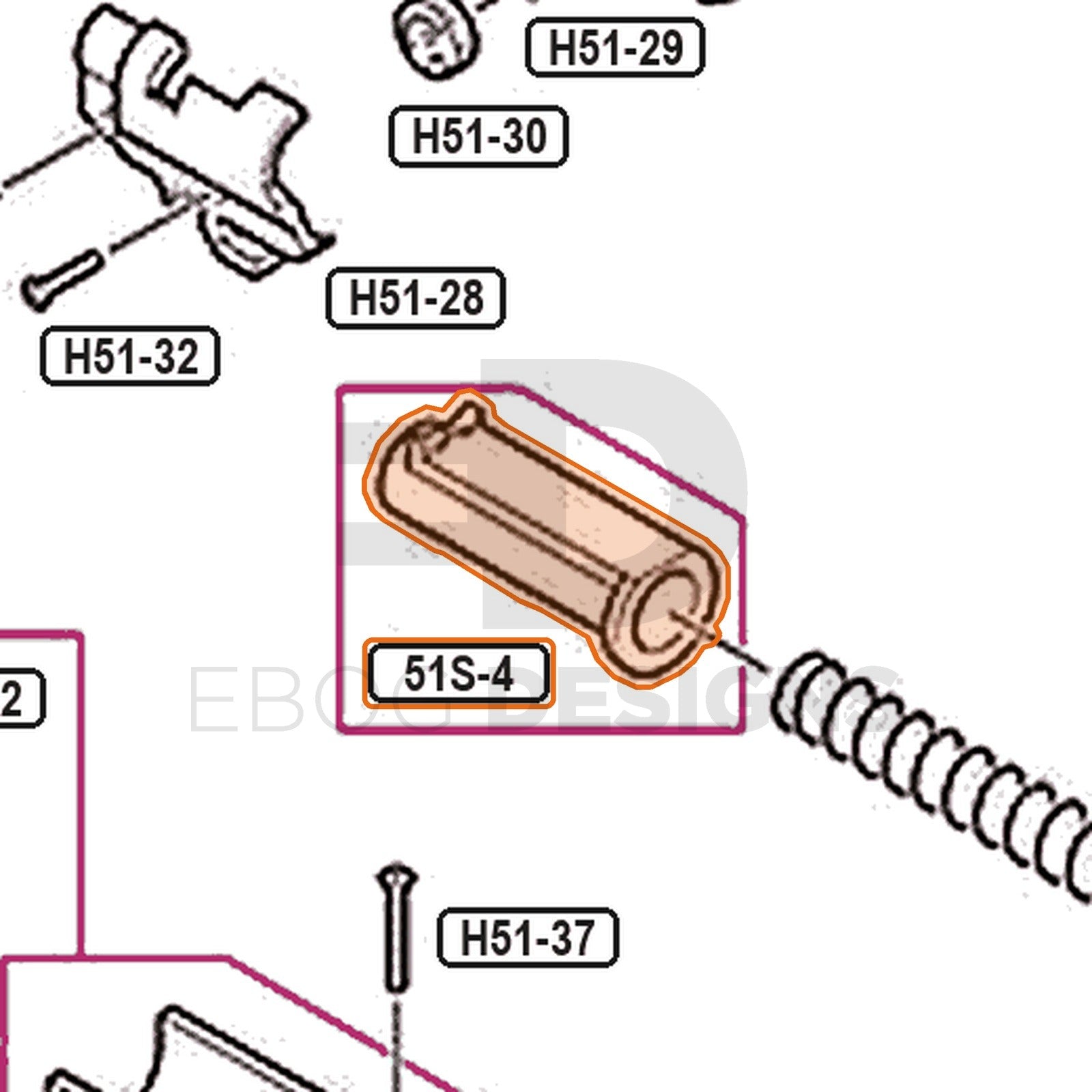 Tokyo Marui Hi-Capa 5.1 Stainless parts diagram with the recoil spring guide plug, part 51S-4, outlined