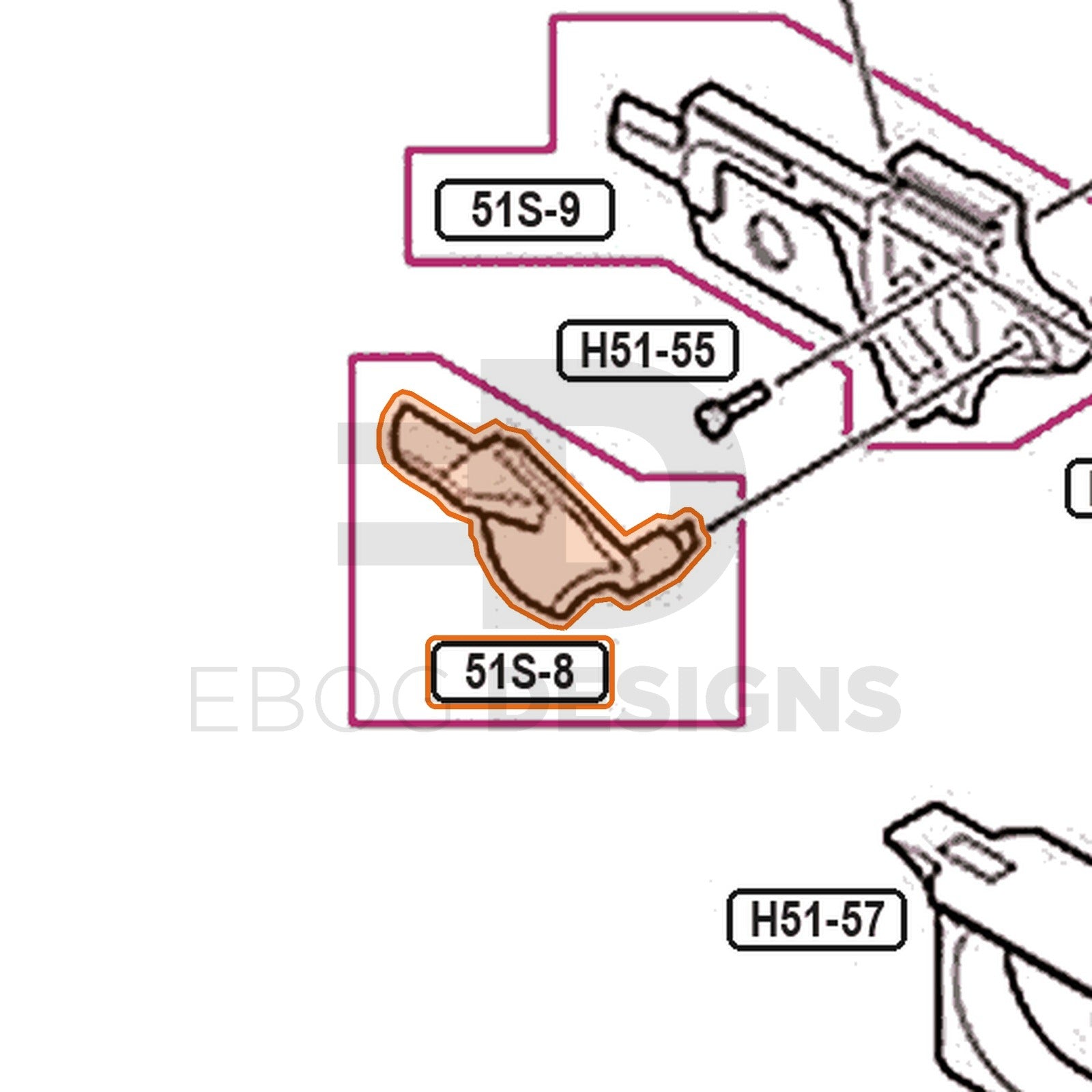 Tokyo Marui Hi-Capa 5.1 Stainless parts diagram with the left thumb safety, part 51S-8, outlined