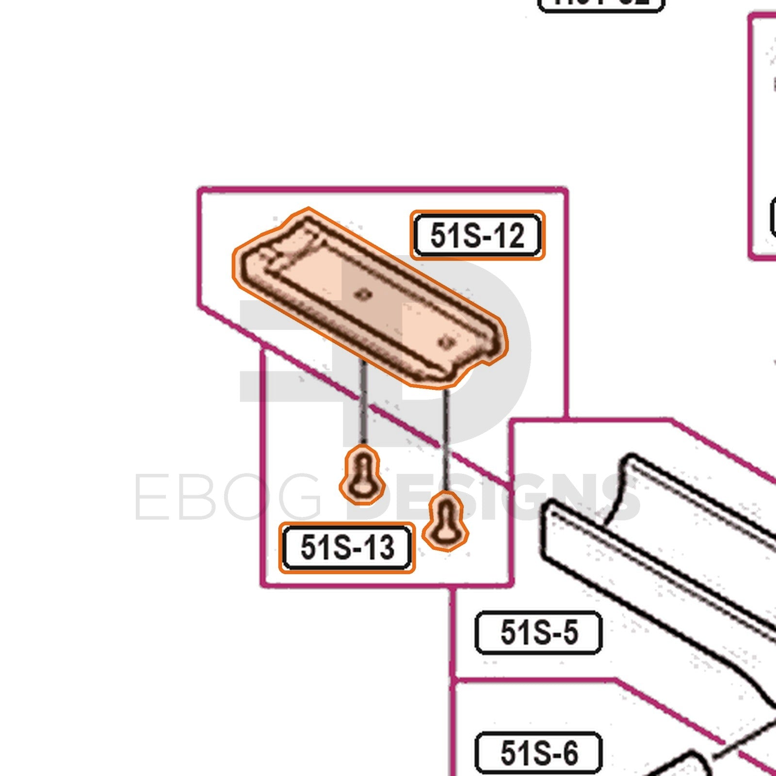 Tokyo Marui Hi-Capa 5.1 Stainless parts diagram with the frame rail and its screws, parts 51S-12 and 51S-13, outlined