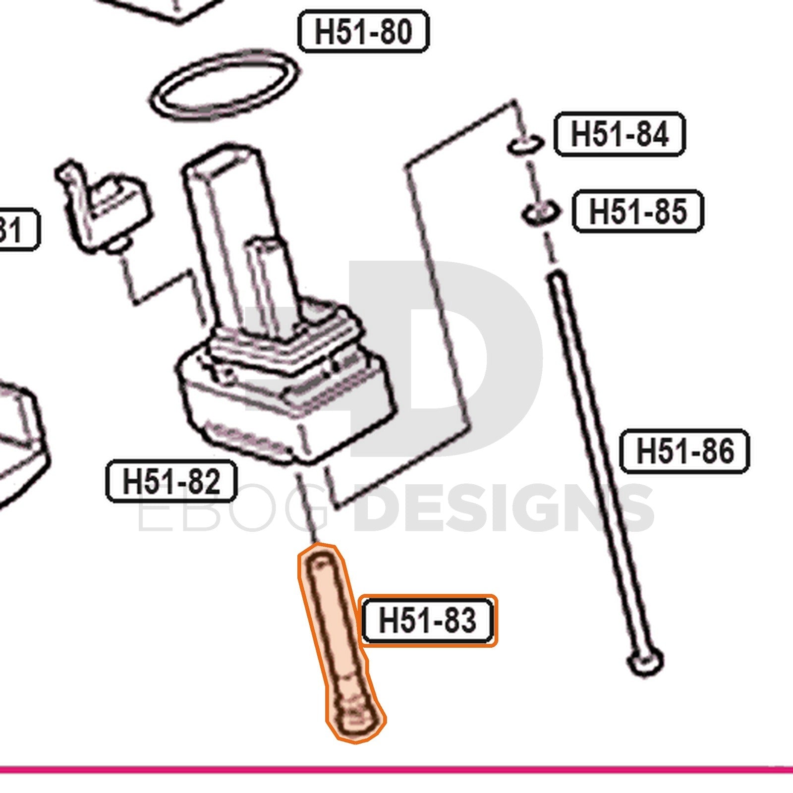 Tokyo Marui Hi-Capa 5.1 parts diagram with the magazine fill valve, part H51-83, outlined