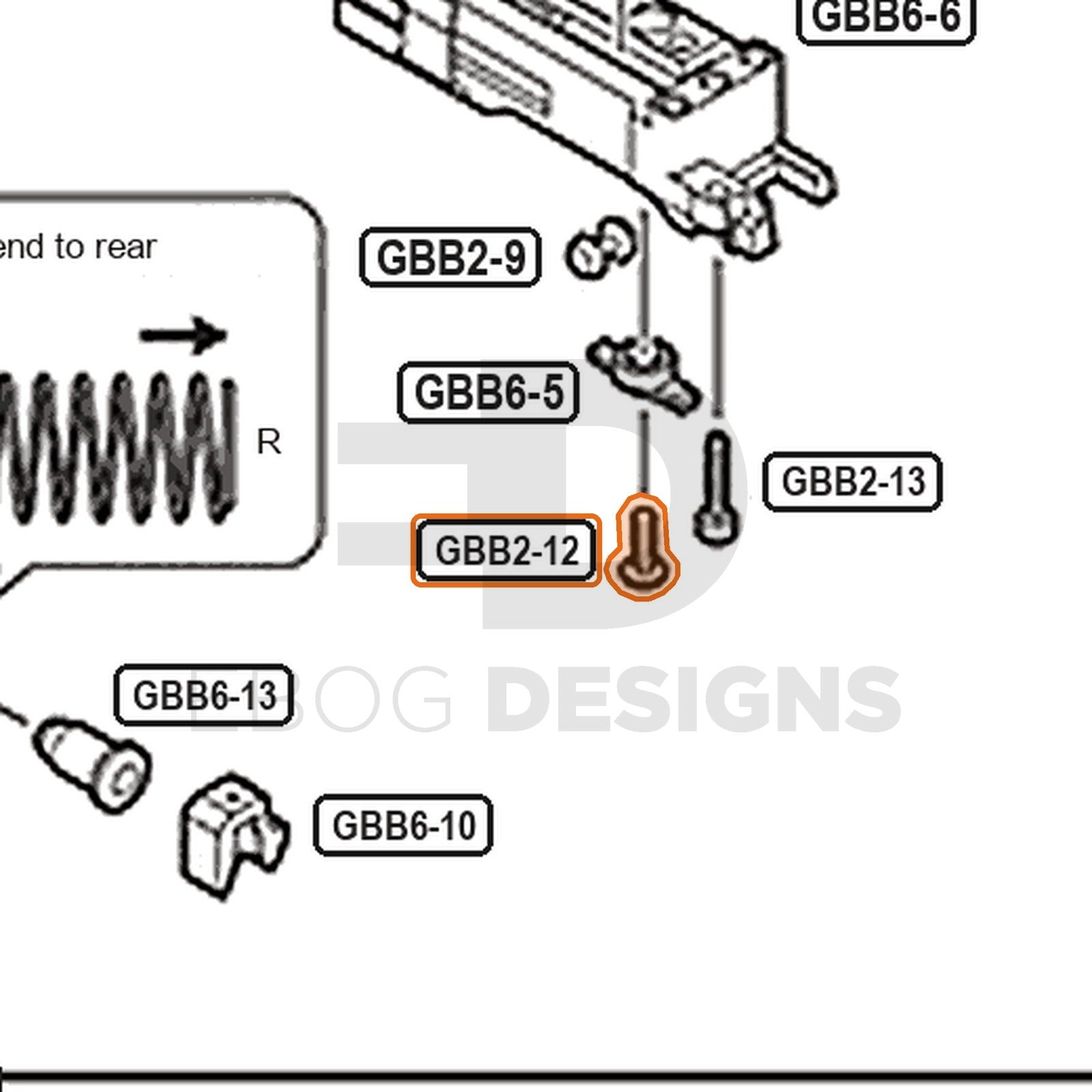 Tokyo Marui Hi-Capa D.O.R parts diagram with the piston part screw, part GBB2-12, outlined