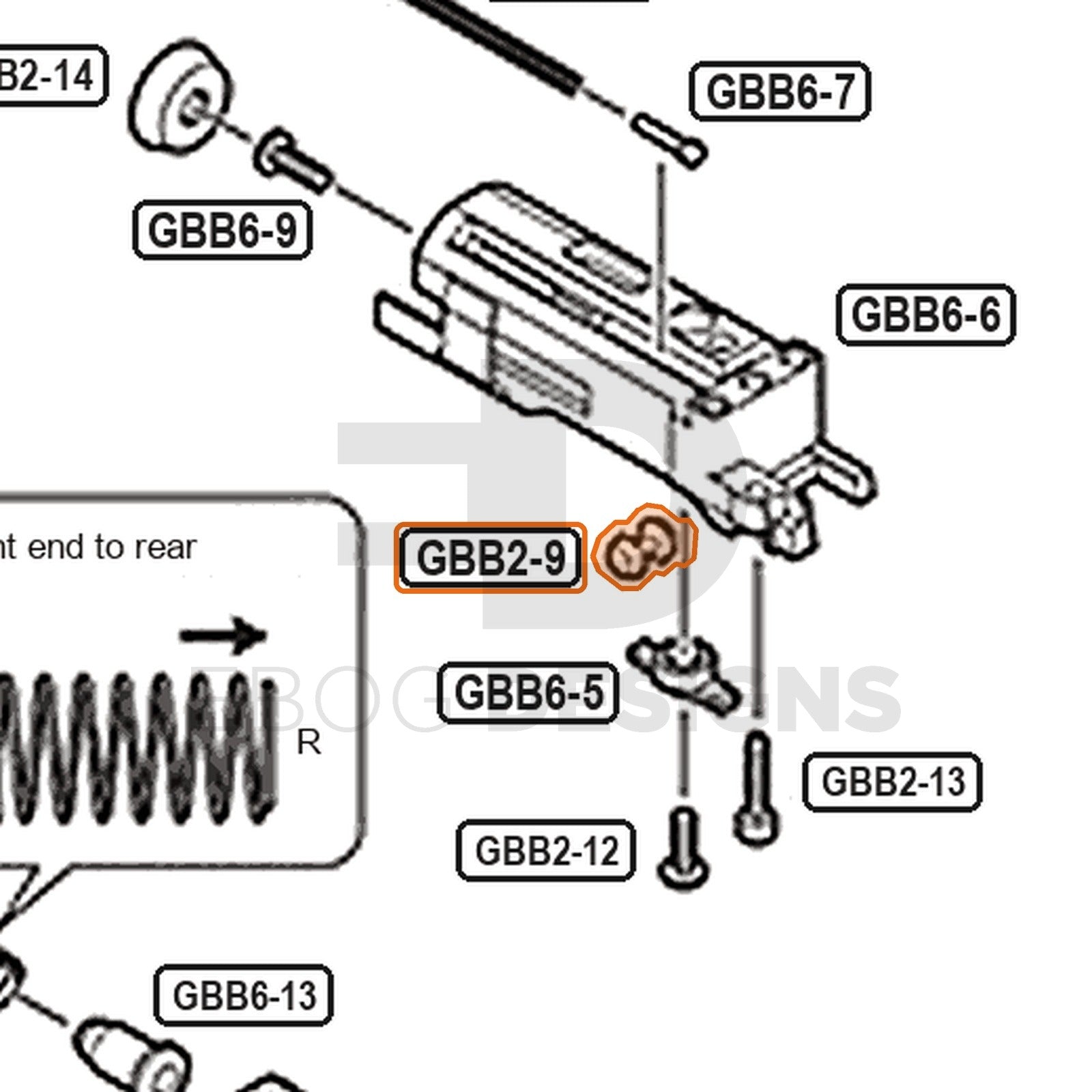 Tokyo Marui Hi-Capa D.O.R parts diagram with the piston roller, part GBB2-9, outlined