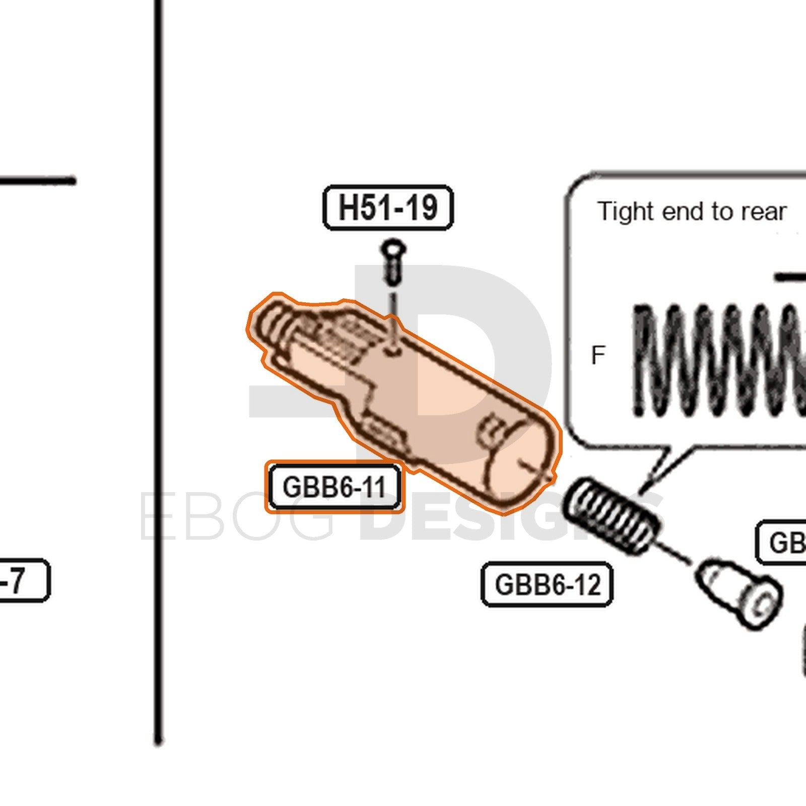 Tokyo Marui Hi-Capa D.O.R parts diagram with the nozzle, part GBB6-11, outlined