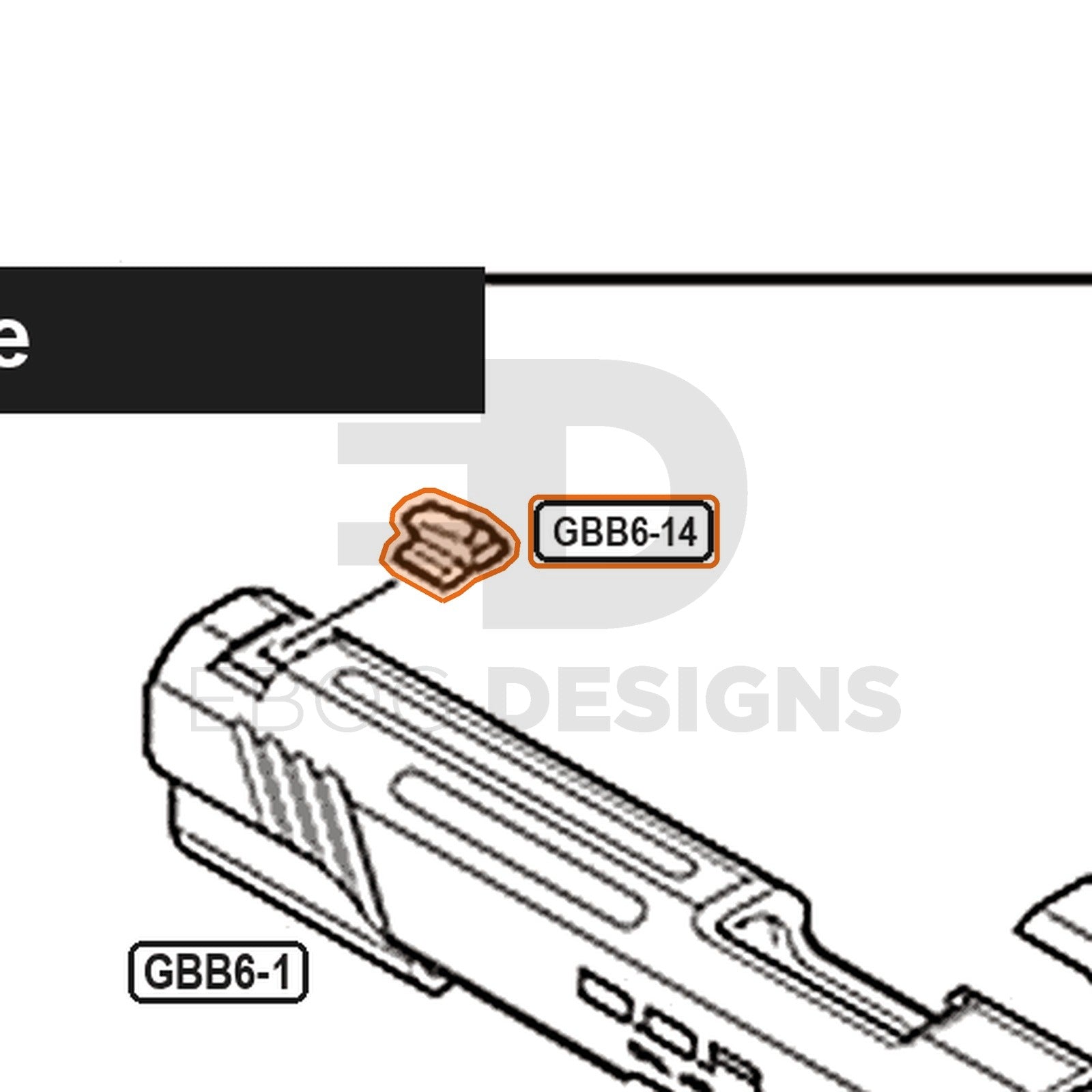 Tokyo Marui Hi-Capa D.O.R parts diagram with the front sight, part GBB6-14, outlined