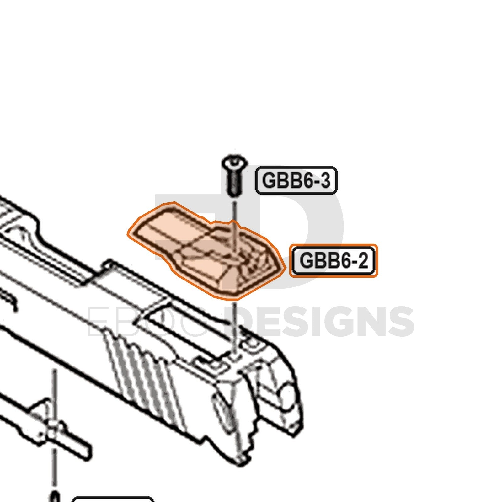 Tokyo Marui Hi-Capa D.O.R parts diagram with the rear sight, part GBB6-2, outlined