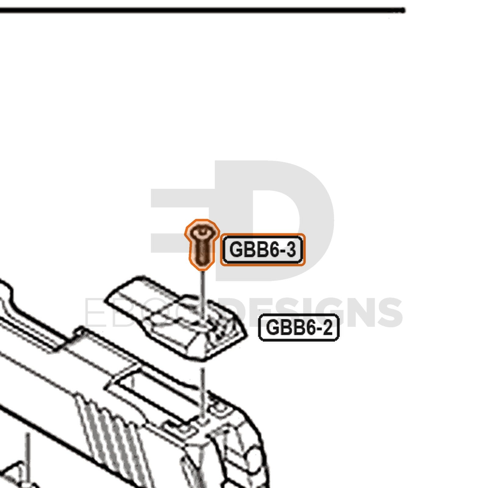 Tokyo Marui Hi-Capa D.O.R parts diagram with the rear sight screw, part GBB6-3, outlined