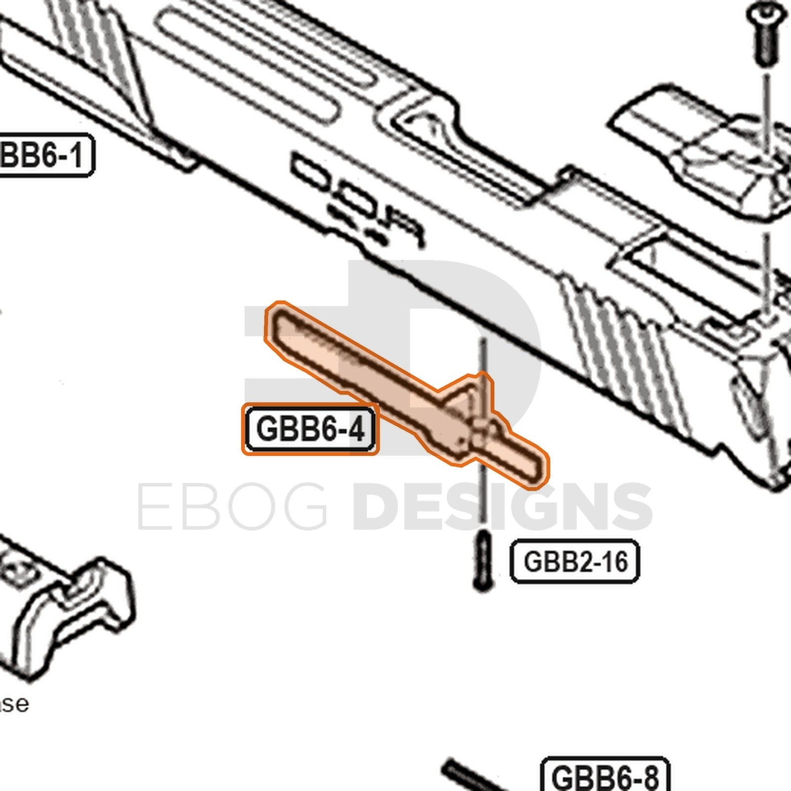 Tokyo Marui Hi-Capa D.O.R parts diagram with the slide rail, part GBB6-4, outlined