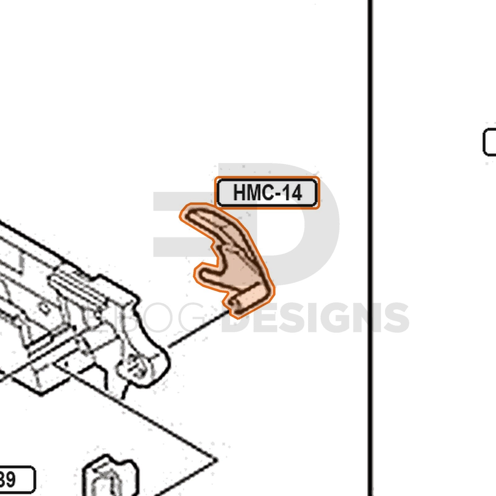 Tokyo Marui Hi-Capa Gold Match parts diagram with the right thumb safety, part HMC-14, outlined