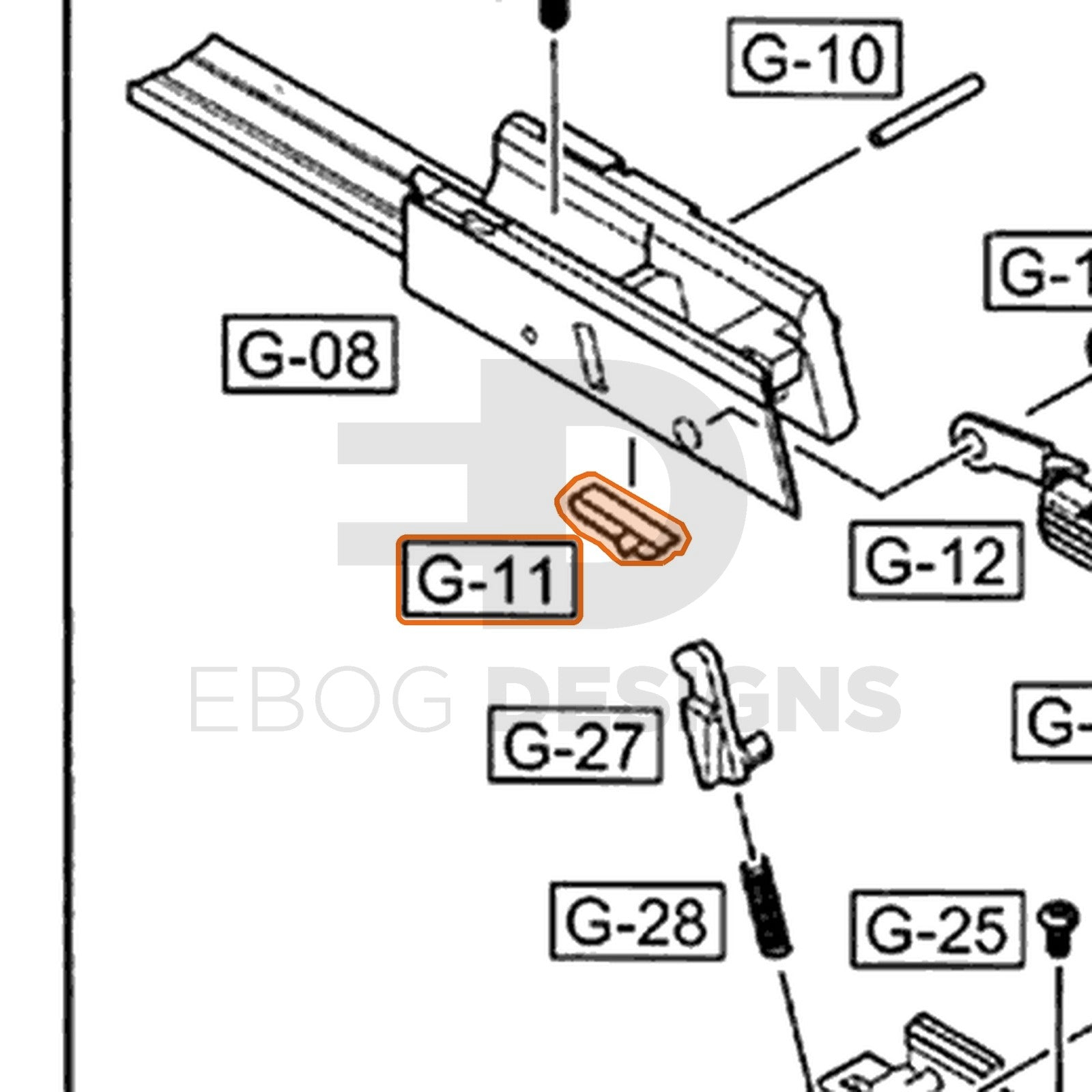 WE G17 semi-auto parts diagram with the slide release retention spring, part 11, outlined