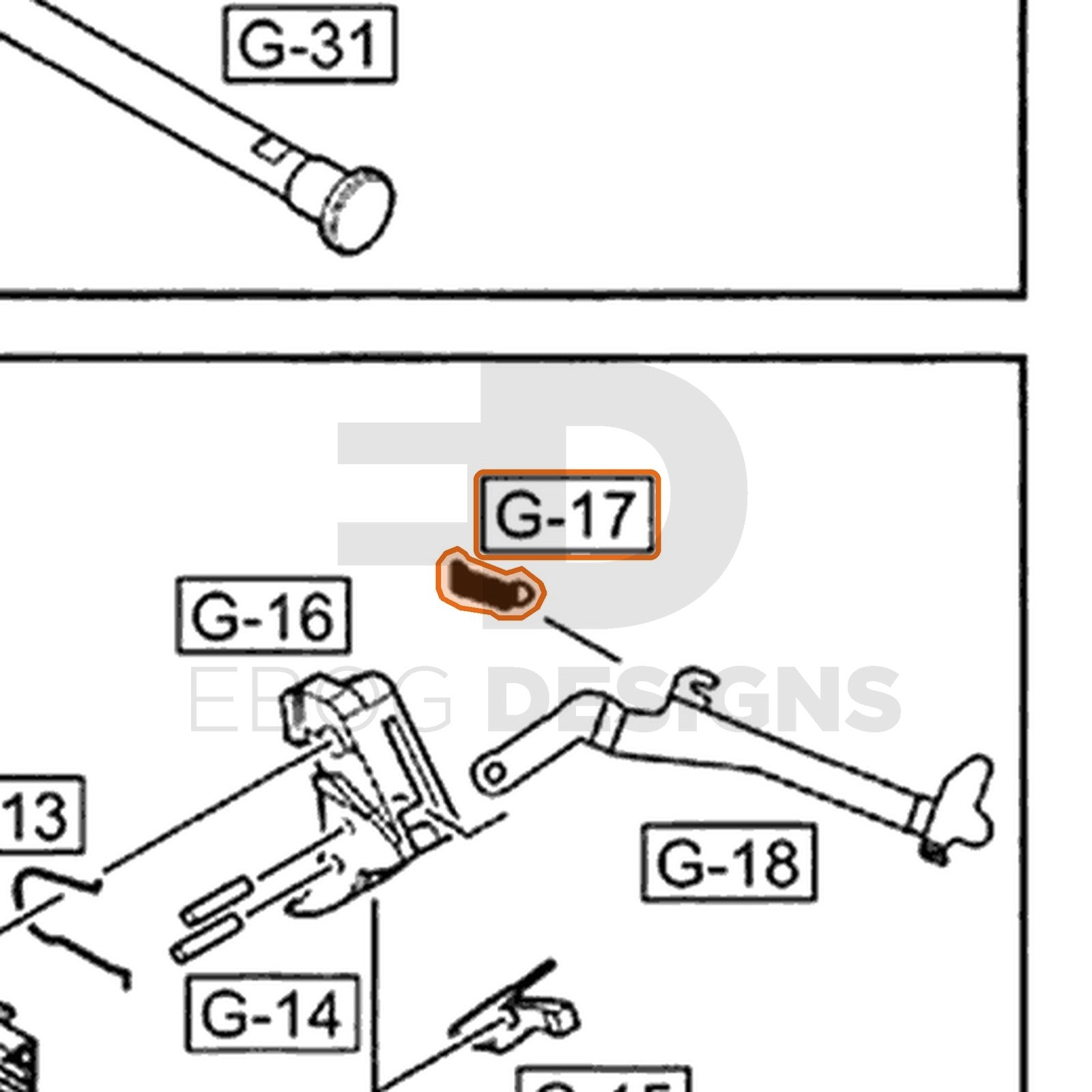 WE G17 semi-auto parts diagram with the trigger bar spring, part 17, outlined