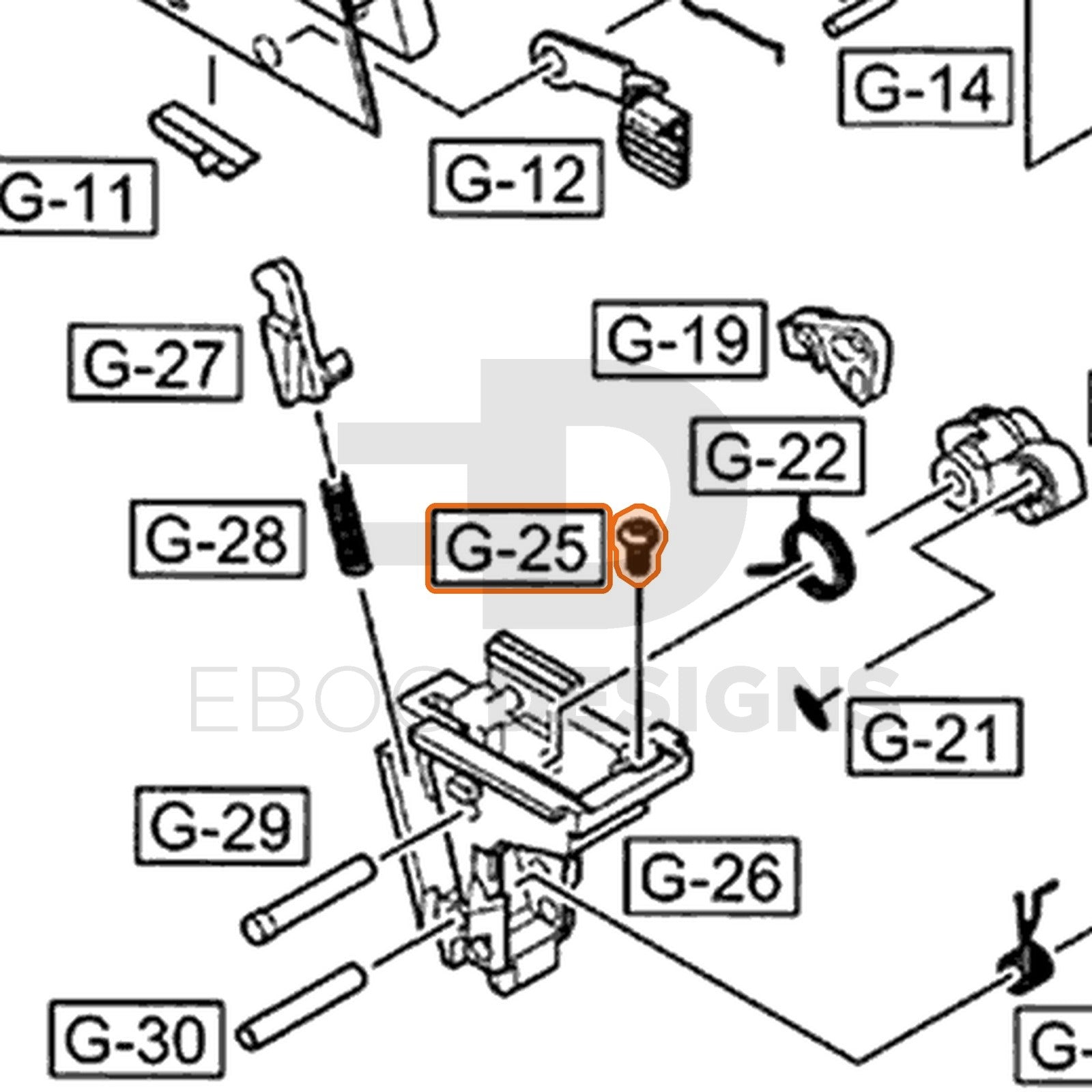 WE G17 semi-auto parts diagram with the hammer unit screw, part 25, outlined