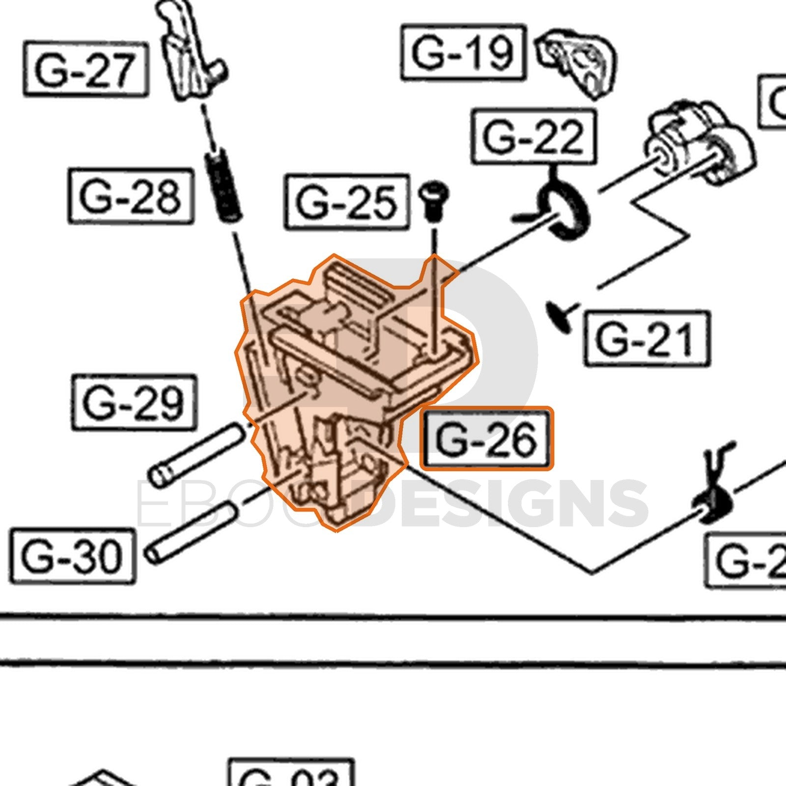 WE G17 semi-auto parts diagram with the hammer housing, part 26, outlined