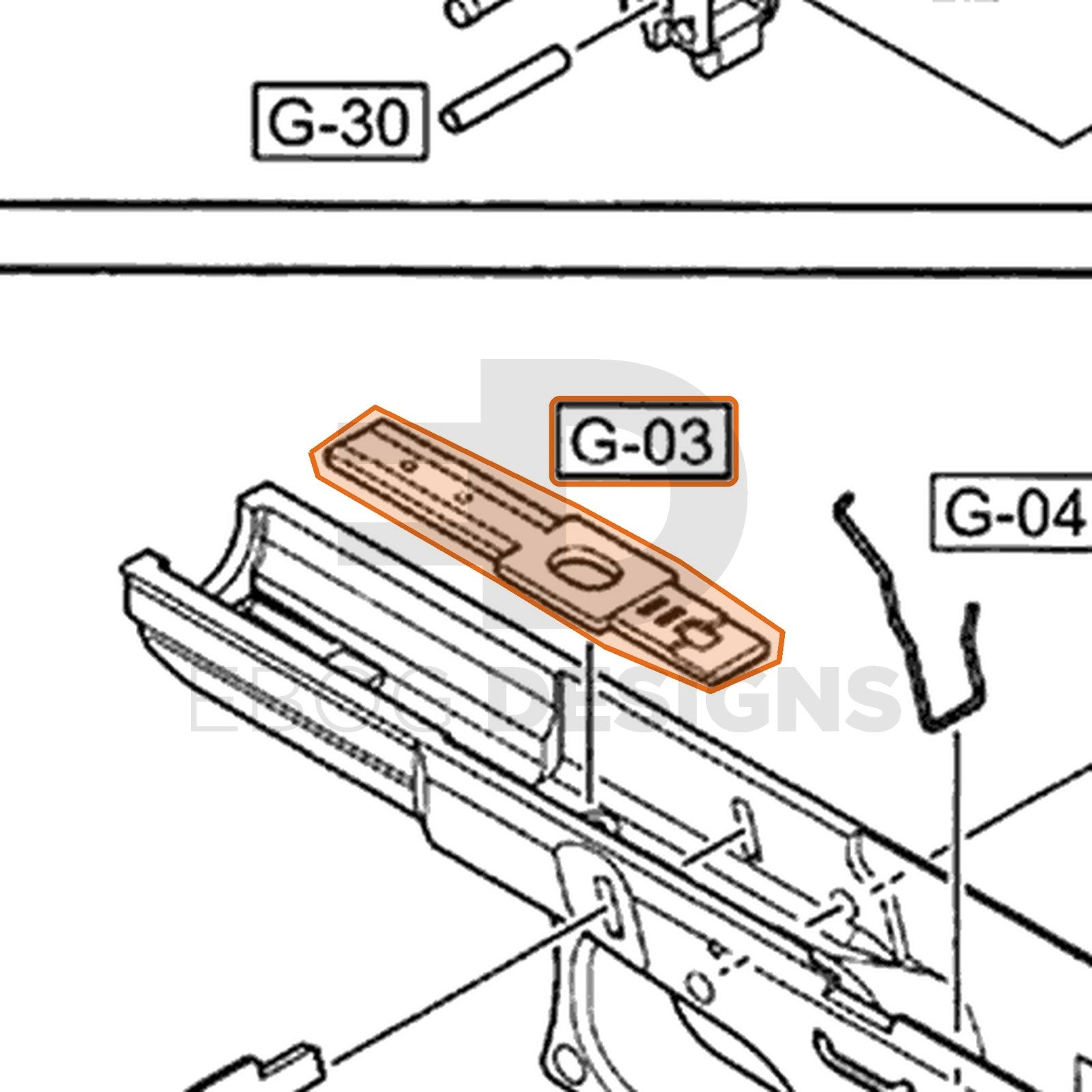 WE G17 semi-auto parts diagram with the serial number safety bar, part 3, outlined