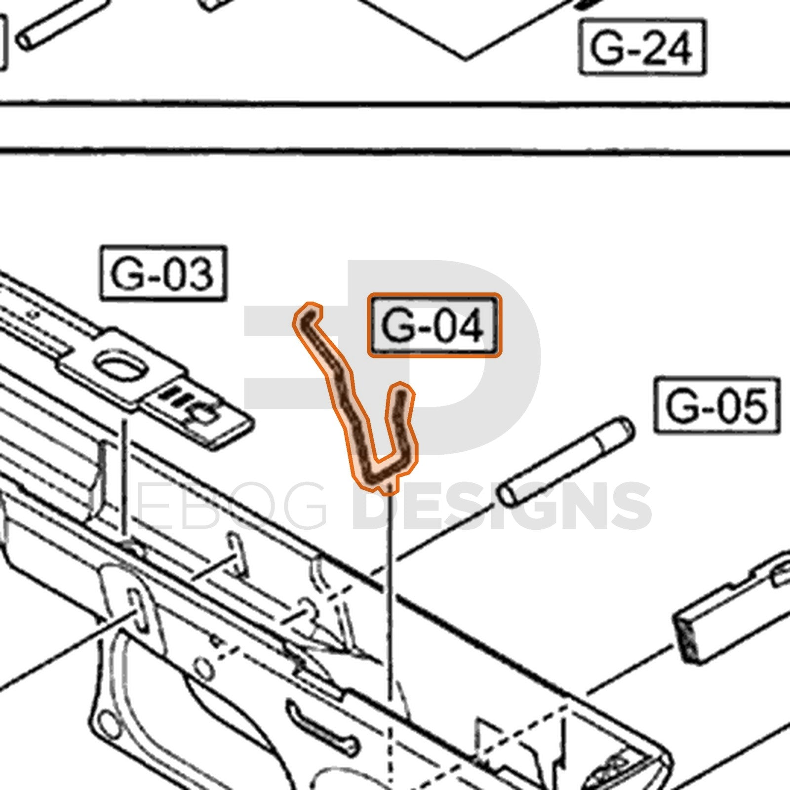 WE G17 semi-auto parts diagram with the magazine release spring, part 4, outlined
