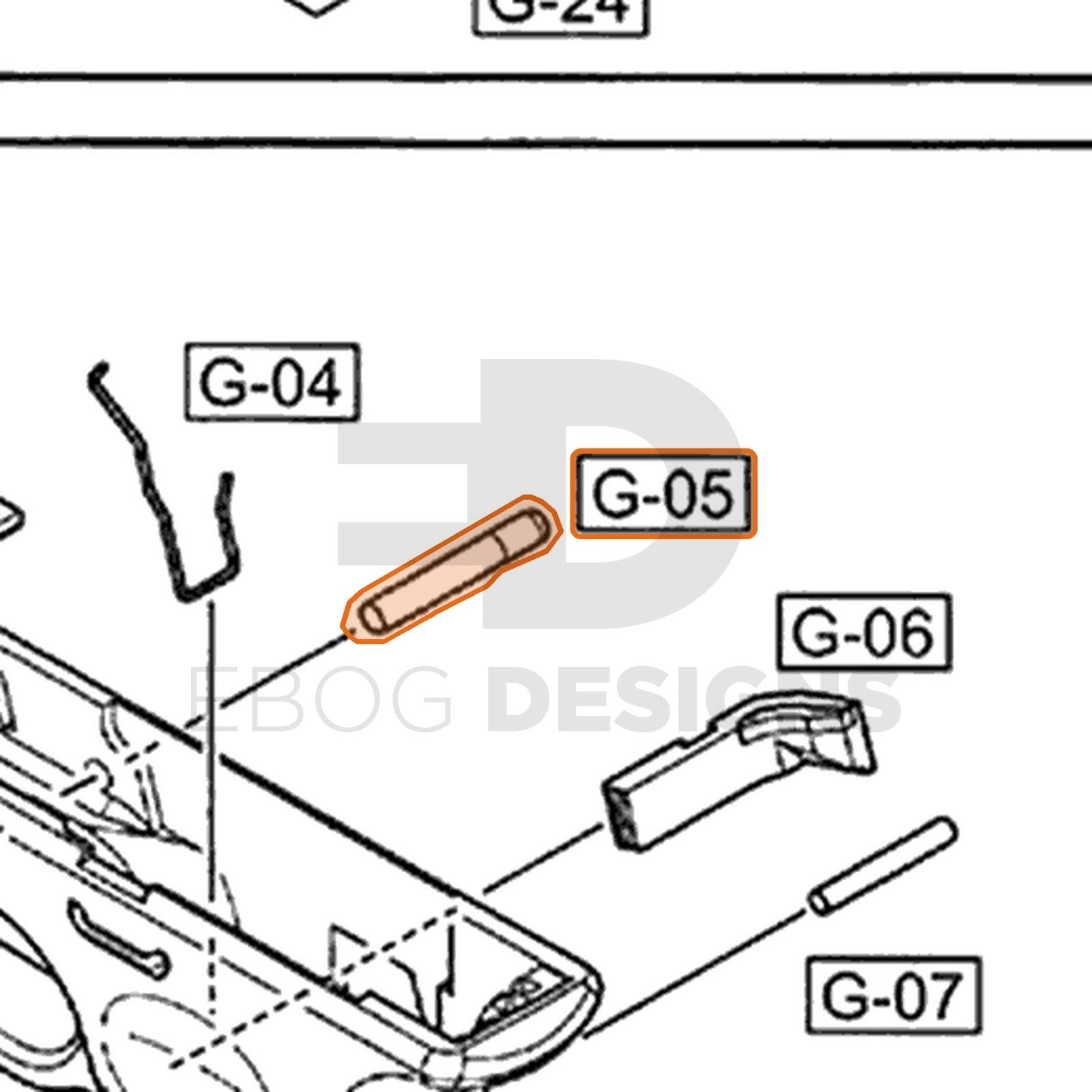 WE G17 semi-auto parts diagram with the trigger locking pin, part 5, outlined