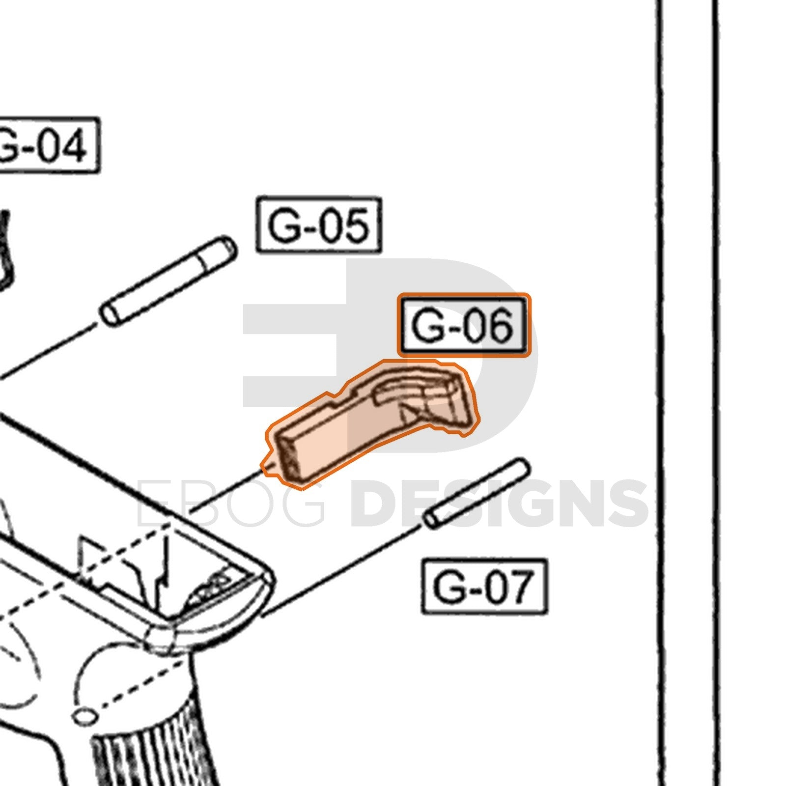 WE G17 semi-auto parts diagram with the magazine catch Gen4/Gen5, black, part 6, outlined
