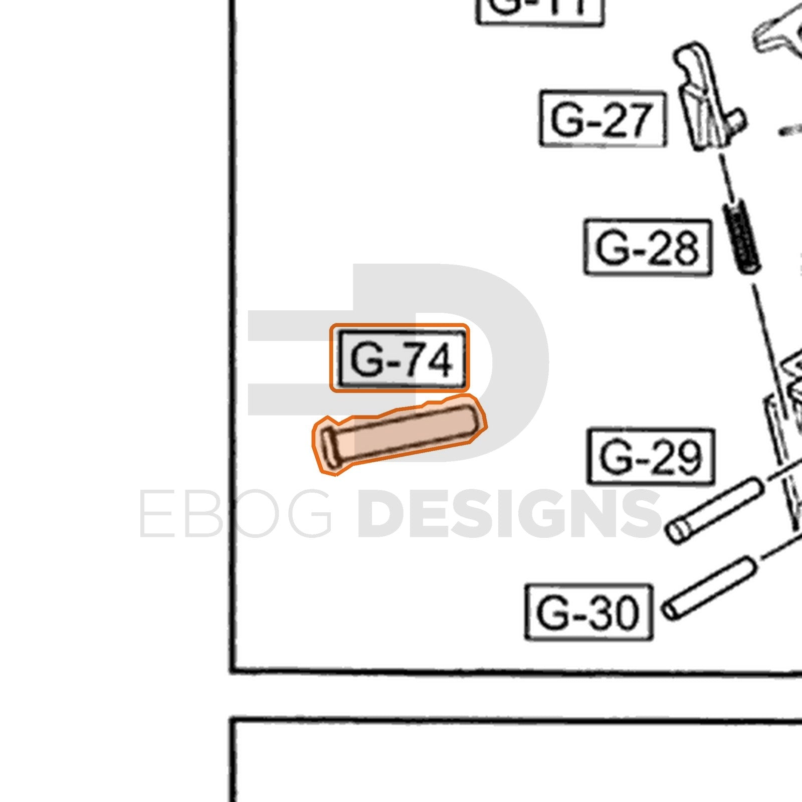 WE G18 auto parts diagram with the auto sear pin, part 74, outlined