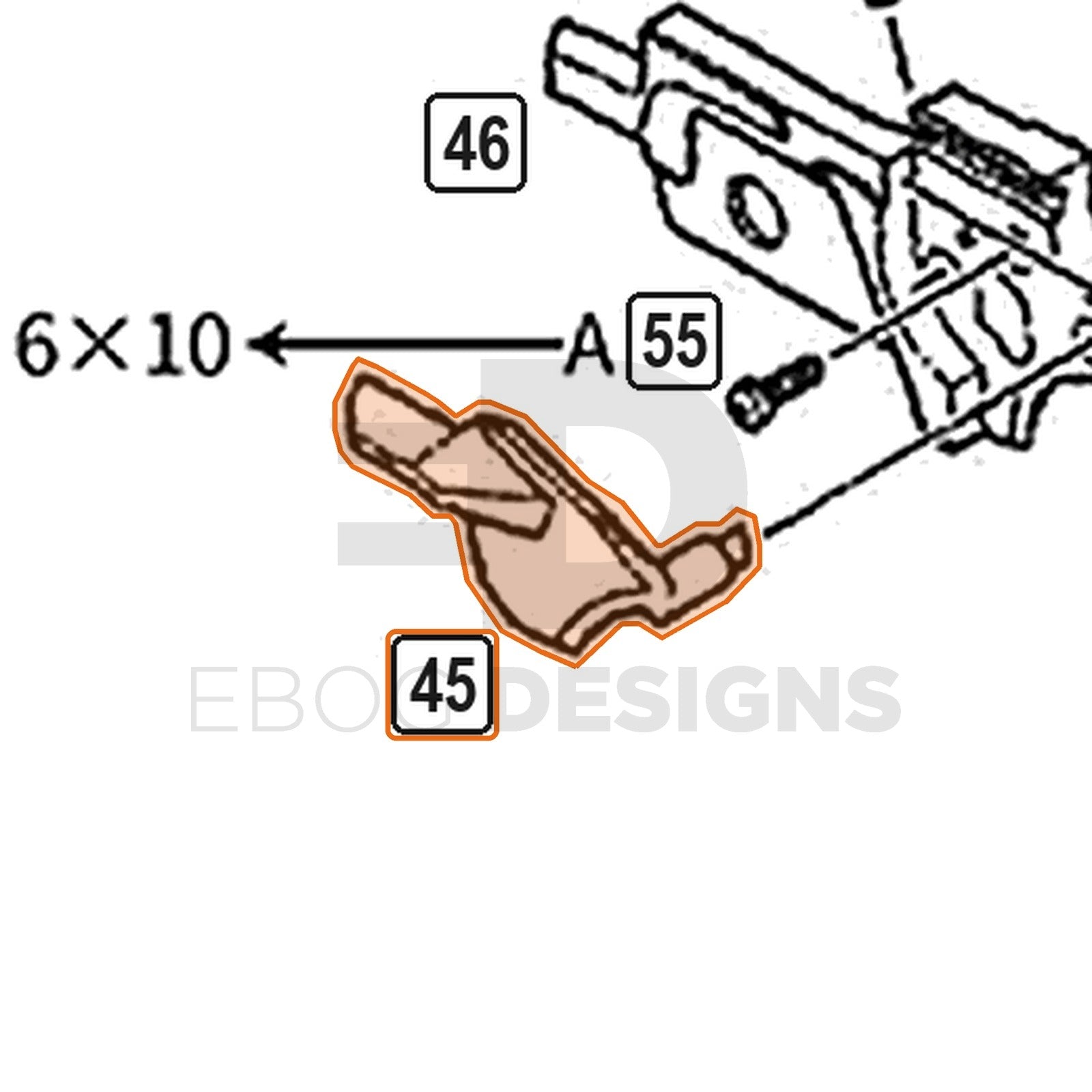 WE Hi-Capa parts diagram with the left thumb safety, black, part 45, outlined