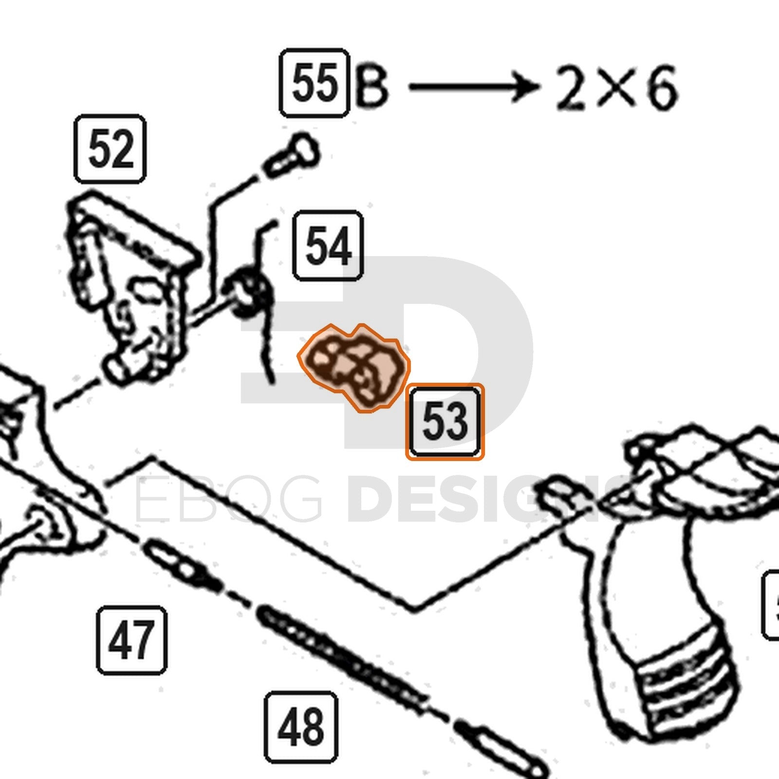 WE Hi-Capa parts diagram with the valve knocker, part 53, outlined