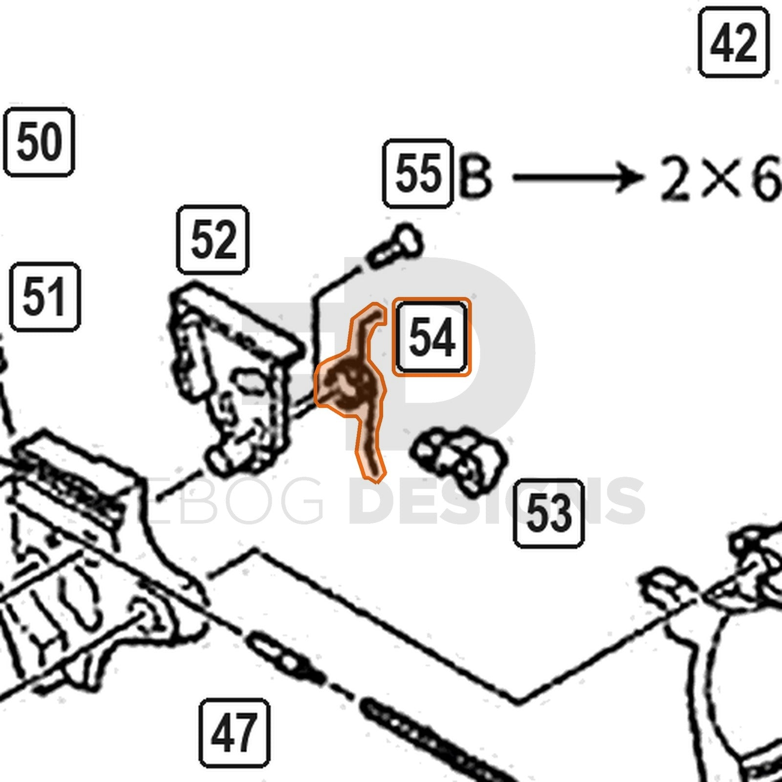WE Hi-Capa parts diagram with the valve knocker spring, part 54, outlined