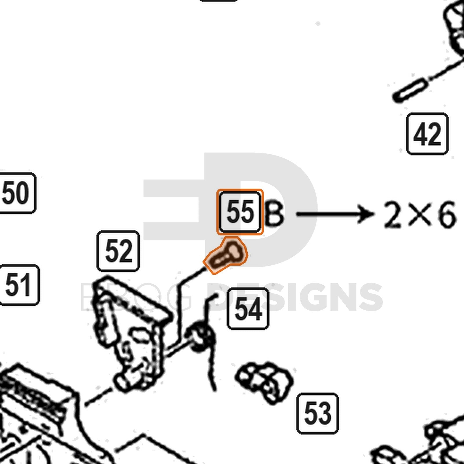 WE Hi-Capa parts diagram with the valve knocker housing screw, part 55, outlined