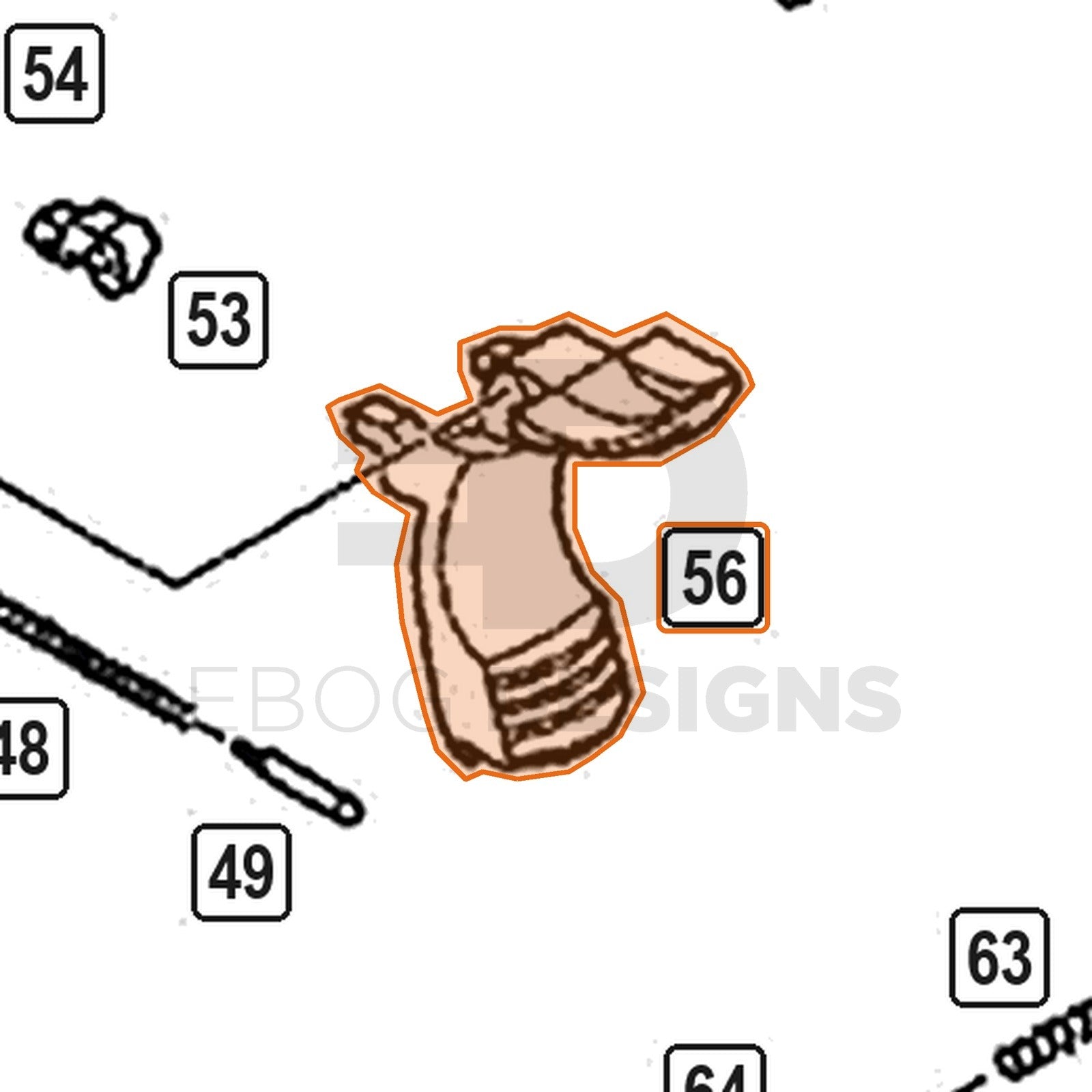 WE Hi-Capa parts diagram with the brushed silver grip safety B, part 56, outlined