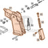 WE Hi-Capa parts diagram with the 3.8 grip set, parts 57, 65, 66, 67 and 68, outlined