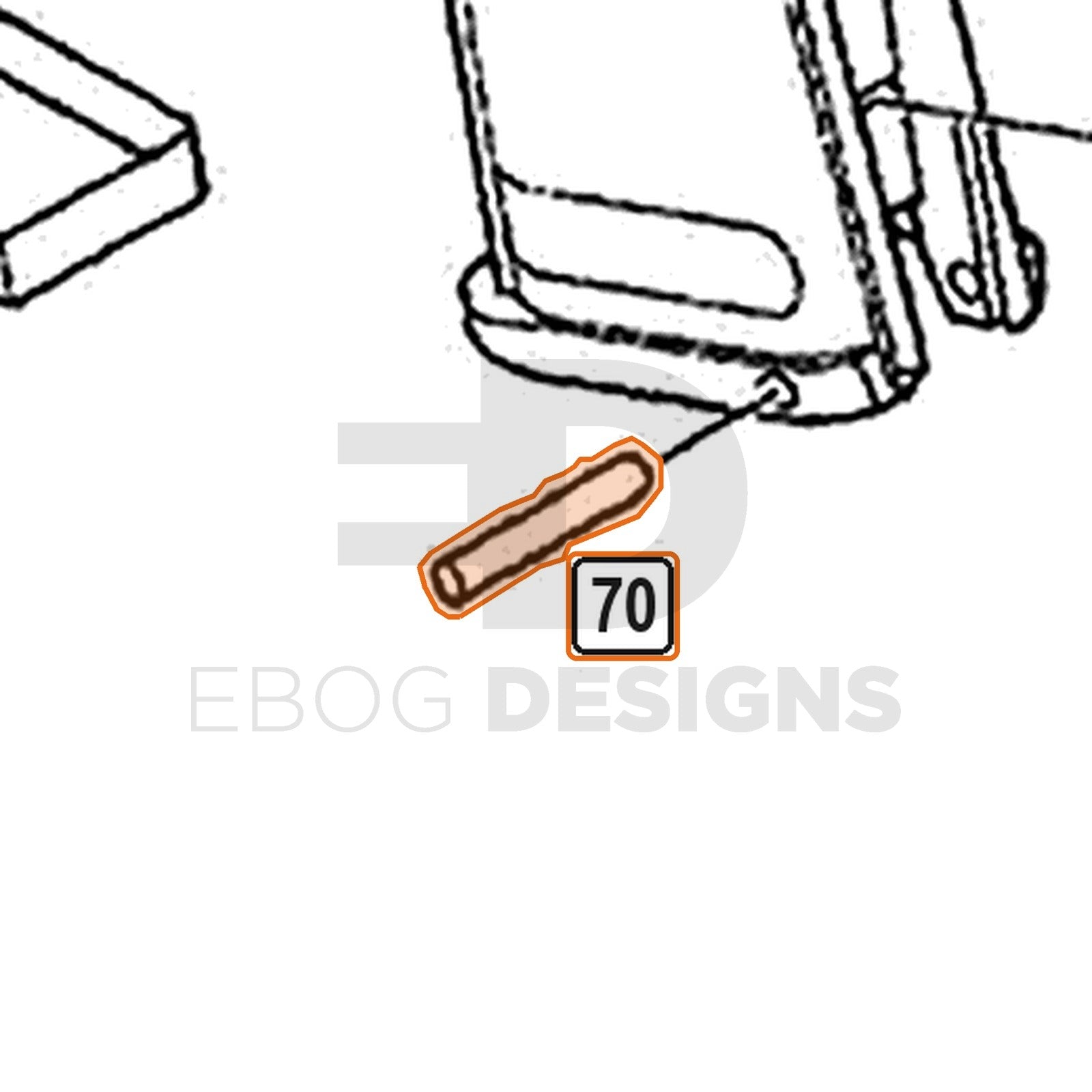 WE Hi-Capa parts diagram with the grip pin, part 70, outlined
