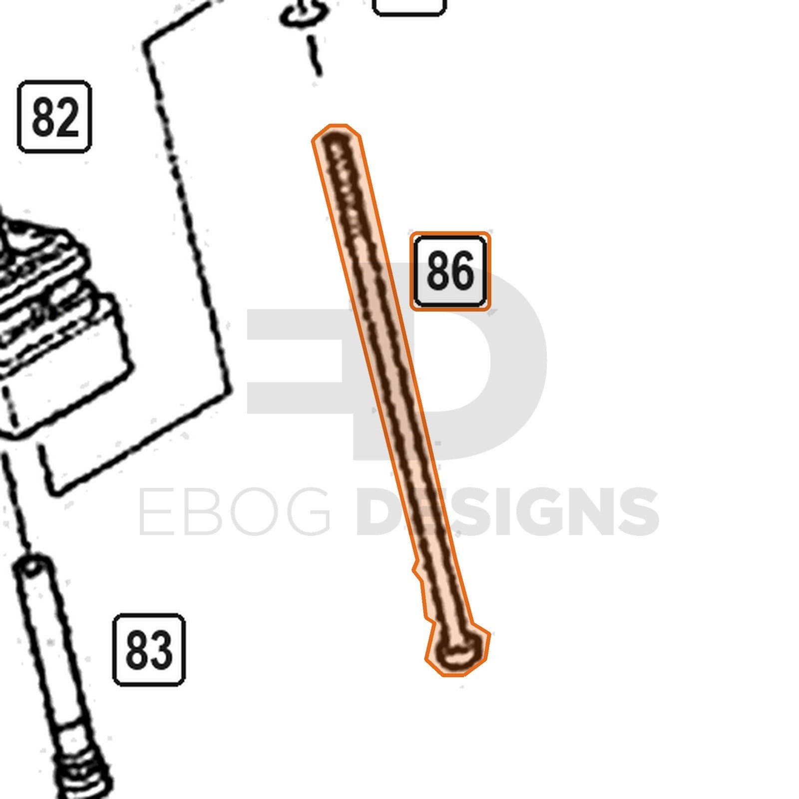 WE Hi-Capa parts diagram with the magazine screw, part 86, outlined