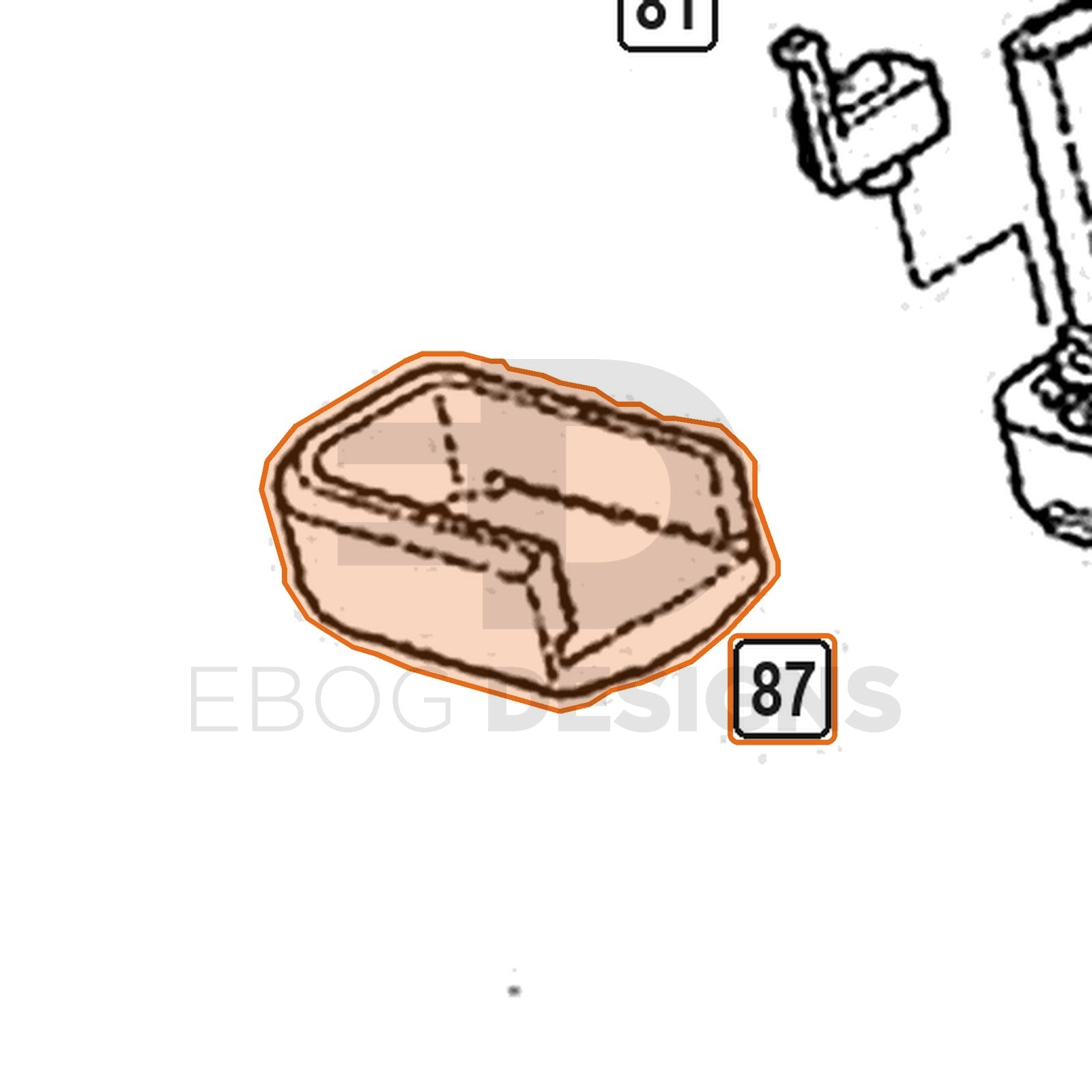 WE Hi-Capa parts diagram with the magazine base plate (5.1), part 87, outlined