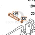 WE Hi-Capa full-auto lower parts diagram with the hammer pin and brass spacer, parts 227 and 228, outlined