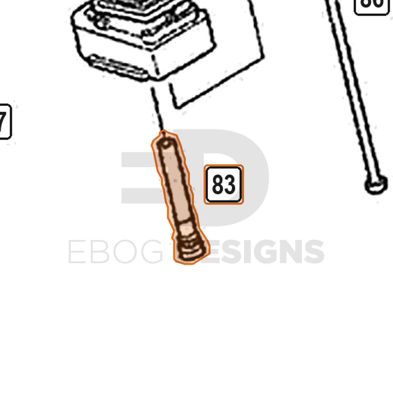 WE Hi-Capa parts diagram with the magazine fill inlet valve, part 83, outlined